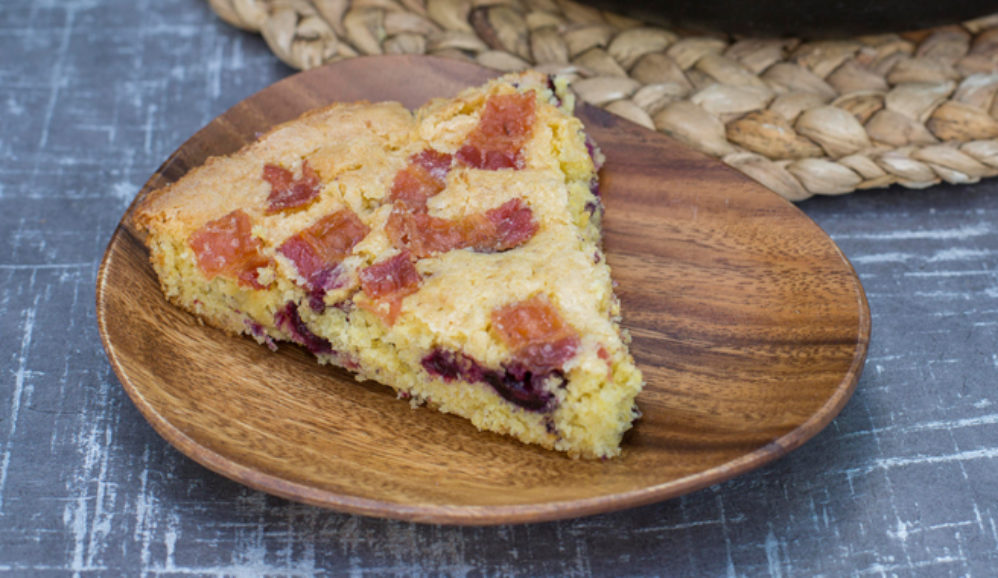 Blueberry Corn Skillet Cake with Bacon Streusel
