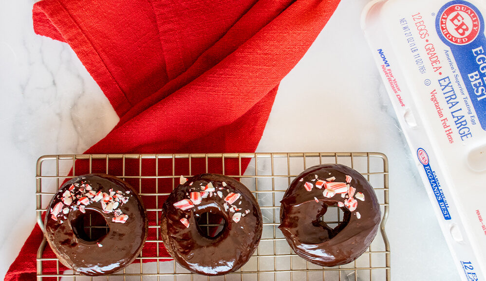 Photo of Baked Chocolate Sour Cream Donuts with a Dark Chocolate Peppermint Ganache