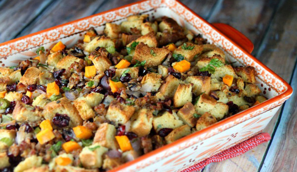 Sausage-Herb Stuffing with Butternut Squash and Cranberries